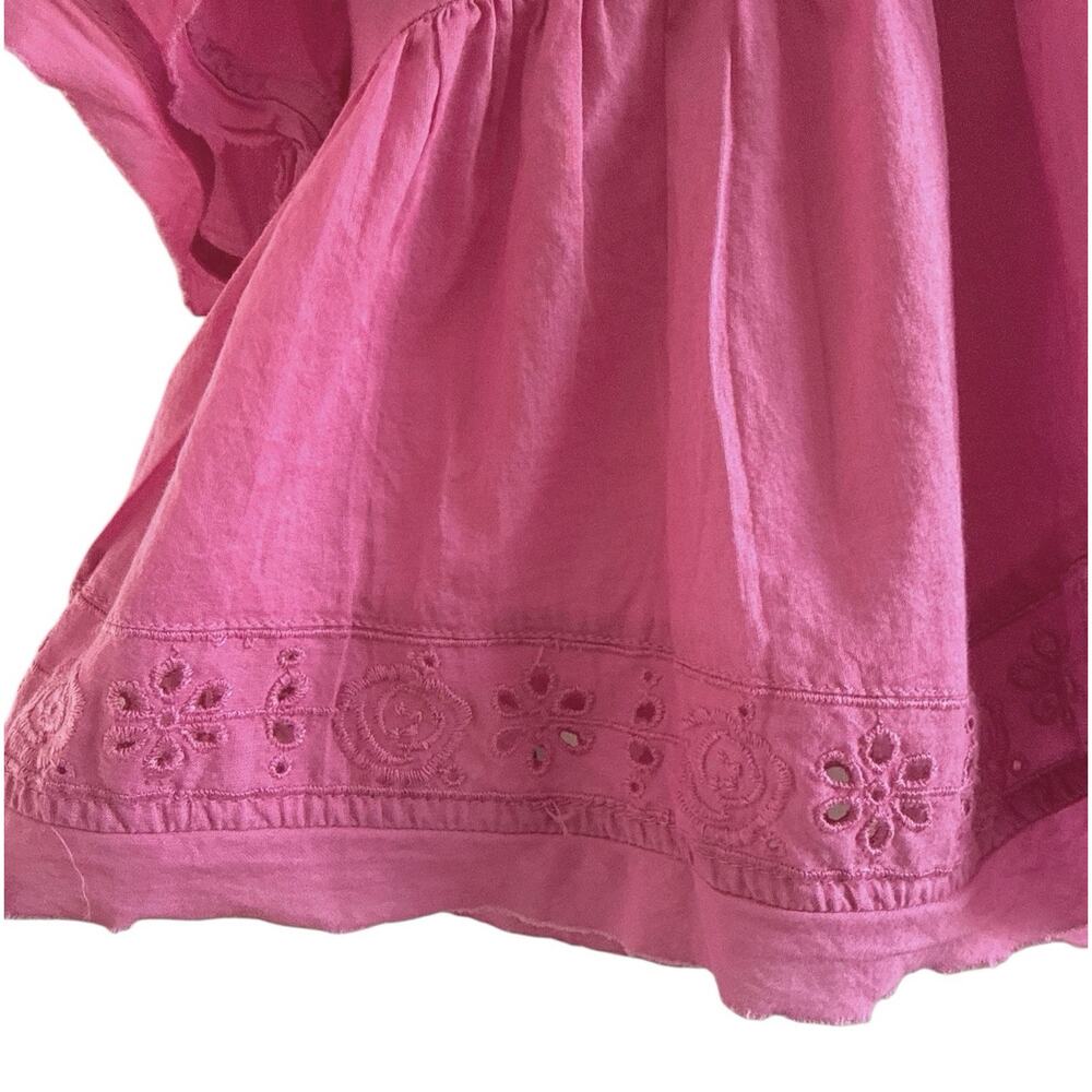Free People Bella Blouse Cutwork Boho Cottage Hippie Fiji Flower Pink Top Large - Picture 8 of 13